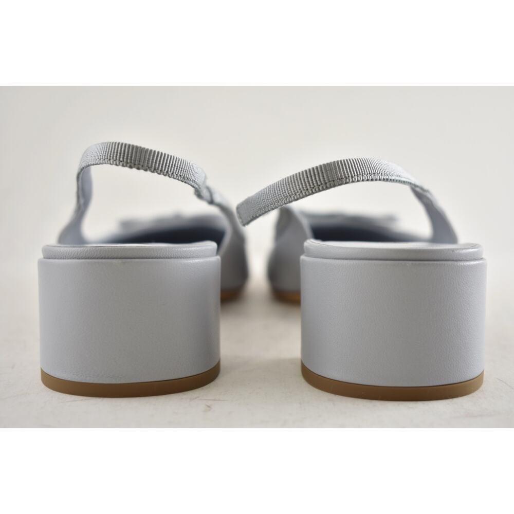 Prada Grey Blue Triangle Logo Bow Ballerina Mule Block Heel Slingback Pump 39.5 - Picture 14 of 15